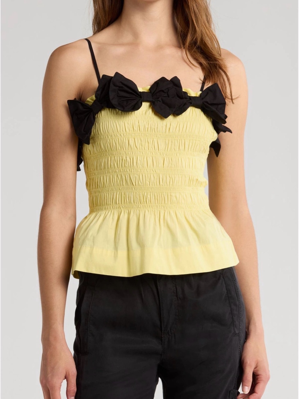 Damson Madder Bea Bow Yellow Peplum Tank with Bow Accent 14 / Medium